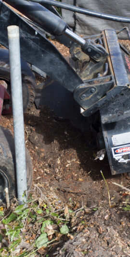 Machine grinding stump left after tree removal